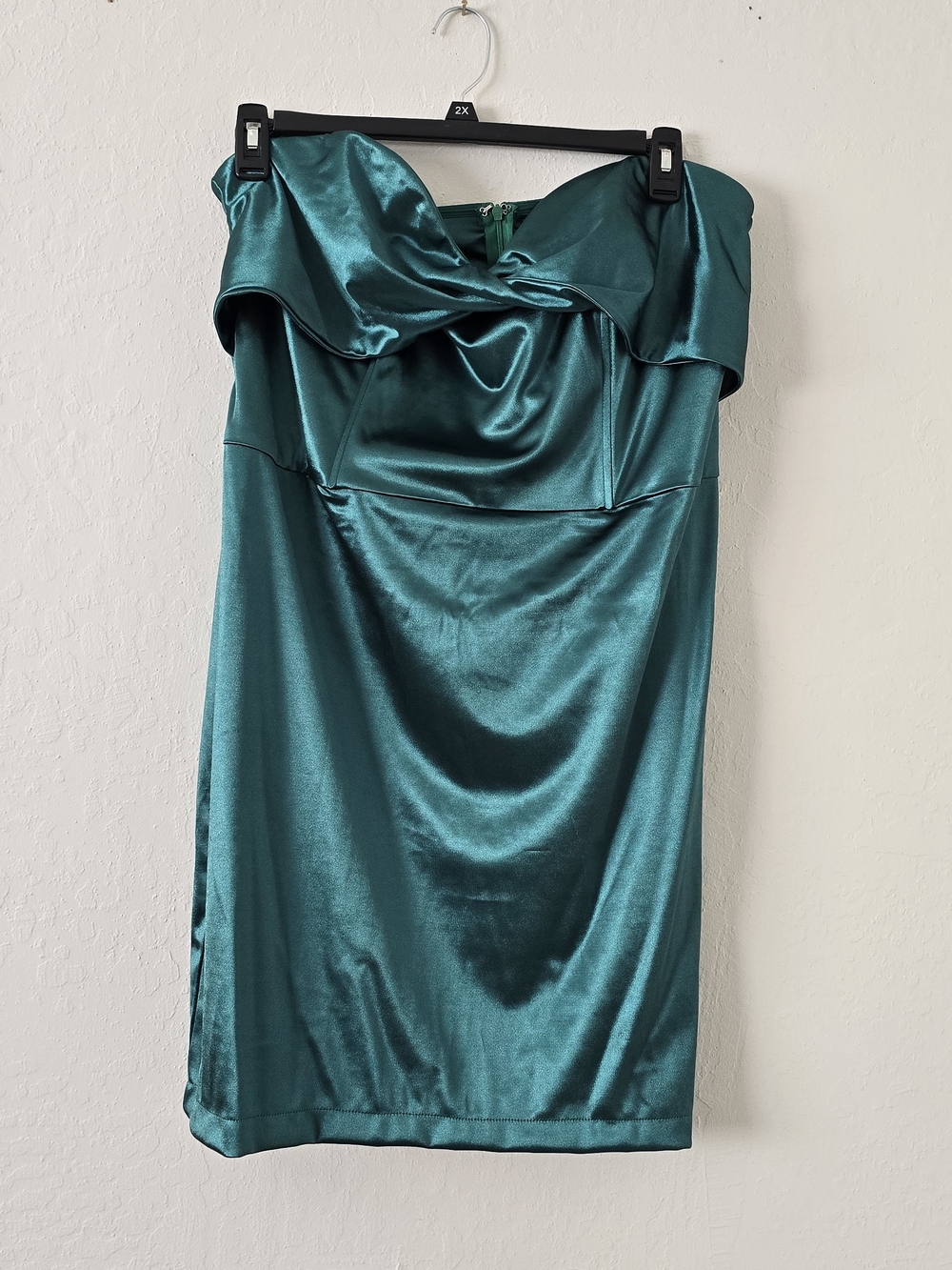 Fashion Nova Teal Strapless Satin Cocktail Dress